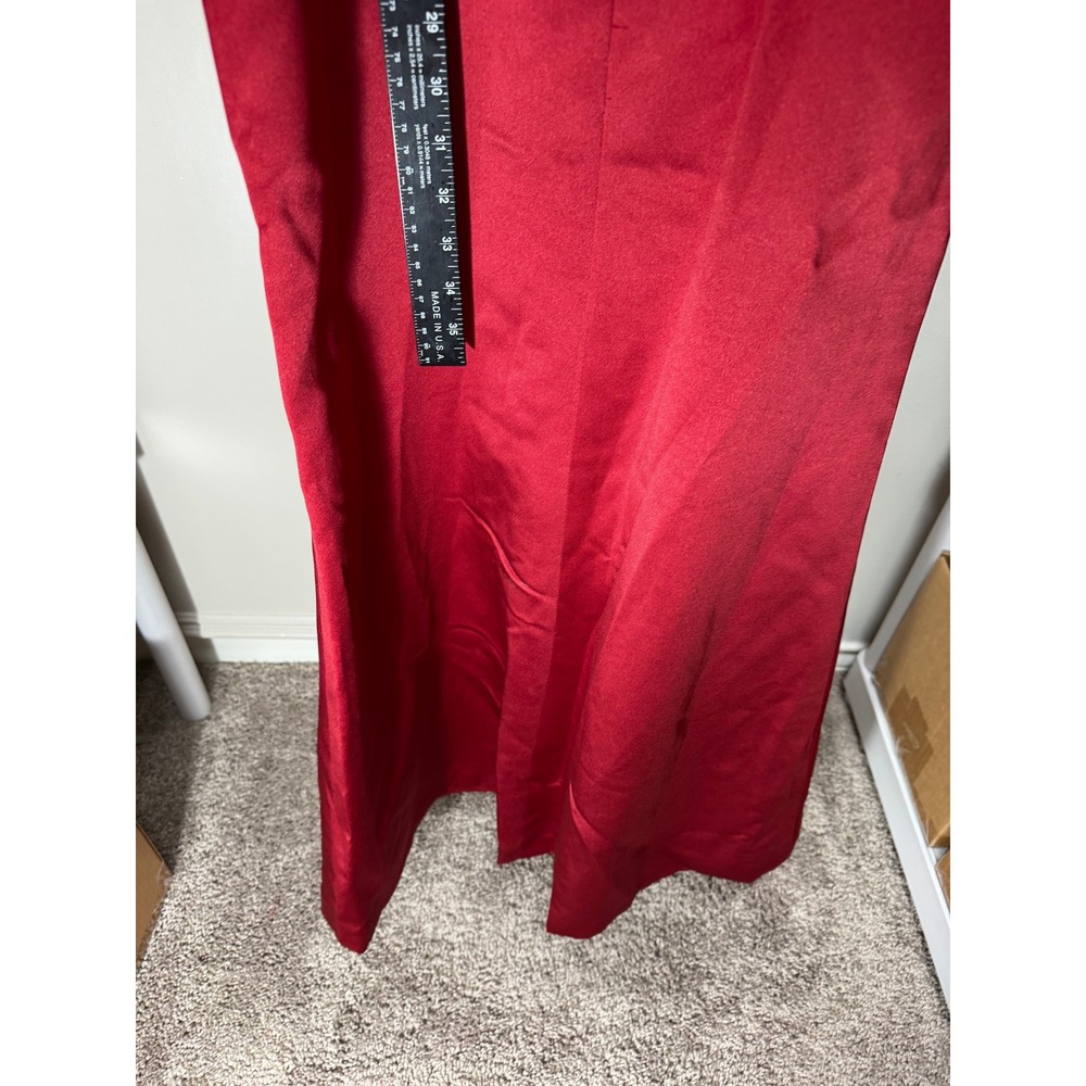 After Six Gown 6 Red Satin High Neck Tie Back Formal Maxi Prom Dress 90s NEW - Picture 7 of 12